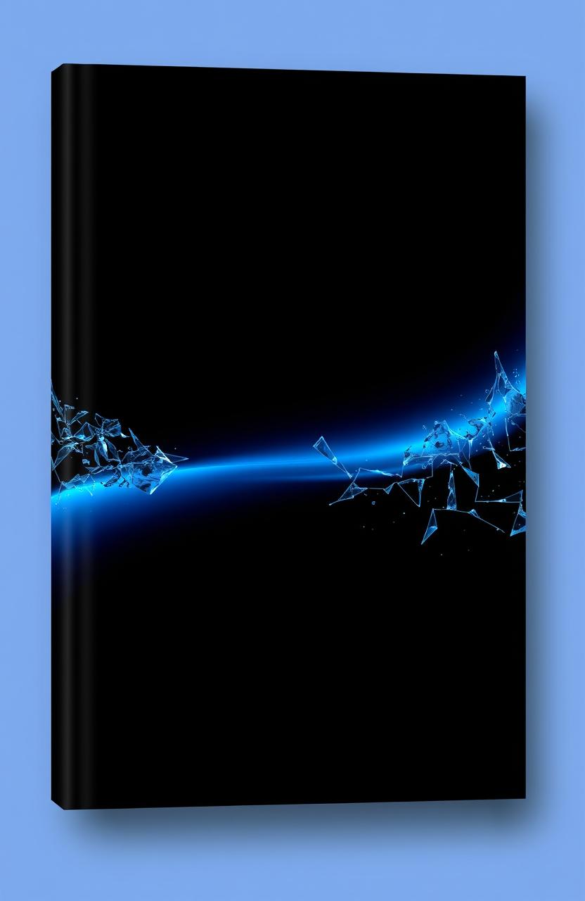 A book cover design featuring a striking black and blue background with a smooth gradient transition between the two colors, incorporating an eye-catching shattered glass effect that adds depth and interest to the cover