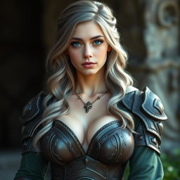 A real life photo of a busty, delicate yet athletic cleric healer girl who embodies kindness and care