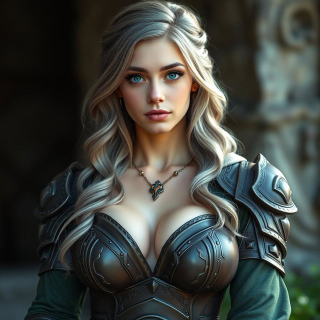 A real life photo of a busty, delicate yet athletic cleric healer girl who embodies kindness and care
