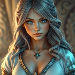 A beautiful scene featuring a delicate and athletic cleric healer girl with a caring demeanor