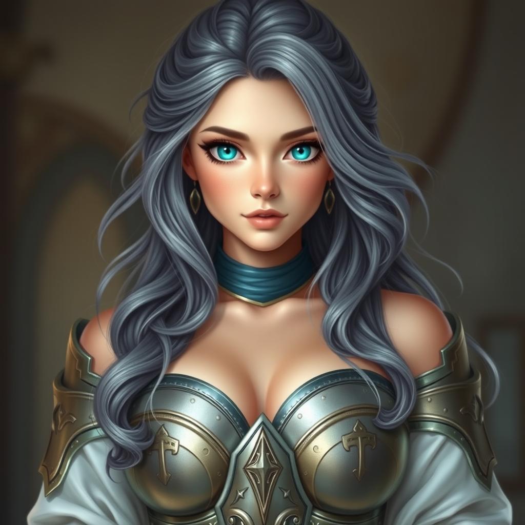 A beautiful scene featuring a delicate and athletic cleric healer girl with a caring demeanor