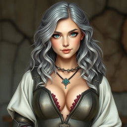 A beautiful, shy female cleric healer characterized by her delicate yet athletic build