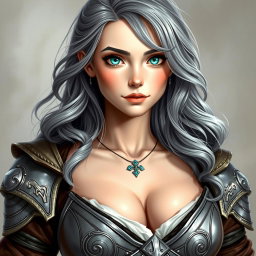 A beautiful, shy female cleric healer characterized by her delicate yet athletic build