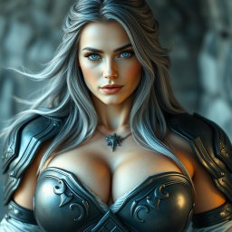 A real-life photo of a busty, shy, delicate yet athletic cleric healer