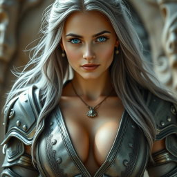 A real-life photo of a busty, shy, delicate yet athletic cleric healer