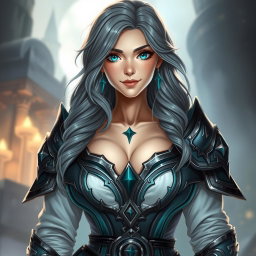 A busty, shy but athletic cleric healer, embodying a kind and caring demeanor