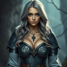 A real life photo of a shy but athletic cleric healer, a kind and slender girl with large beautiful natural breasts
