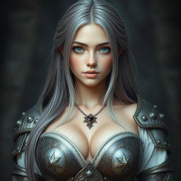 A real-life photo of a busty, shy, delicate cleric healer girl with large, beautiful natural breasts
