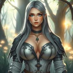 A busty, shy, and delicate cleric healer who is kind and slim
