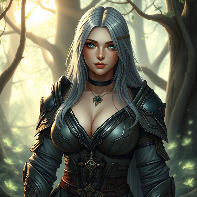 A busty, shy, and delicate cleric healer who is kind and slim