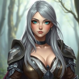 A fantasy cleric healer character, depicted as a kind and delicate young woman with slim features