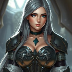 A busty, shy, and delicate cleric healer, characterized by her kind and caring demeanor