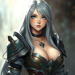 A busty, shy, and delicate cleric healer girl, embodying kindness and care, portrayed with a slim figure