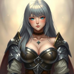 A busty, shy, and delicate cleric healer girl, embodying kindness and care, portrayed with a slim figure