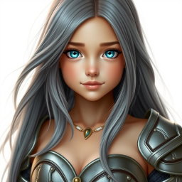 A real-life photo of a young cleric healer girl with a kind and caring expression