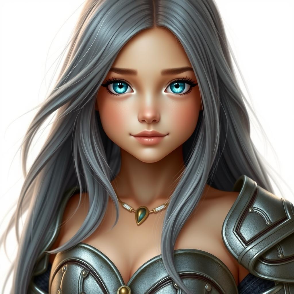 A real-life photo of a young cleric healer girl with a kind and caring expression