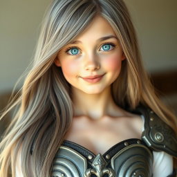 A real-life photo of a young cleric healer girl with a kind and caring expression