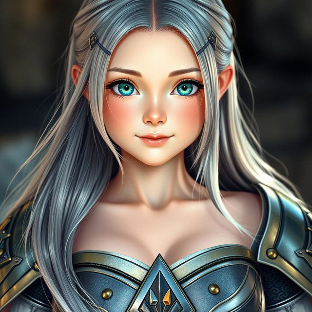 A real-life photo of a young cleric healer girl with a kind and caring expression