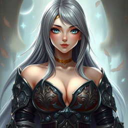 A busty, shy, and delicate cleric healer character, showcasing a kind and caring personality