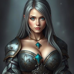 A real-life photograph of a busty, shy, delicate cleric healer with a kind demeanor