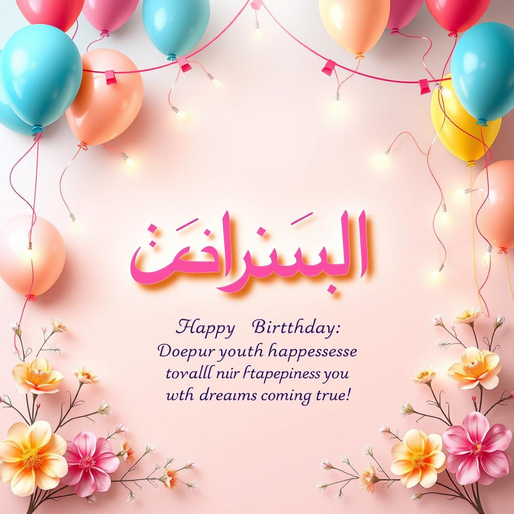 A beautifully designed birthday greeting card featuring the name 'نهى' in elegant Arabic calligraphy