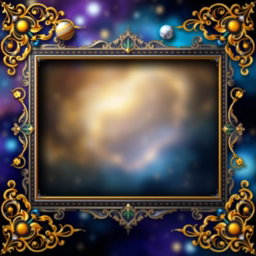 A stylized frame designed for a video display, featuring ornate decorations along the borders, with intricate patterns and vibrant colors that evoke a sense of wonder and creativity