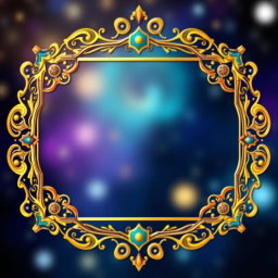 A stylized frame designed for a video display, featuring ornate decorations along the borders, with intricate patterns and vibrant colors that evoke a sense of wonder and creativity