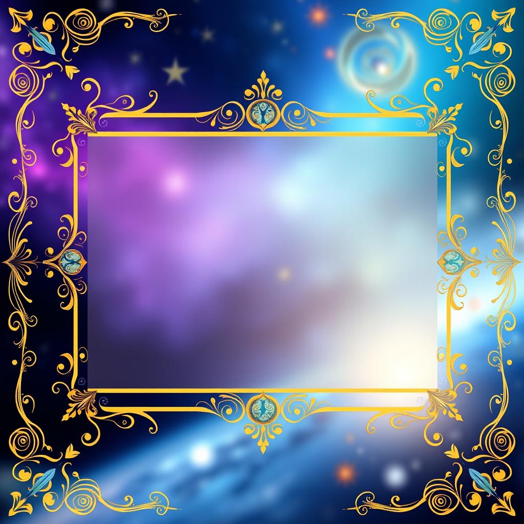 A stylized frame designed for a video display, featuring ornate decorations along the borders, with intricate patterns and vibrant colors that evoke a sense of wonder and creativity