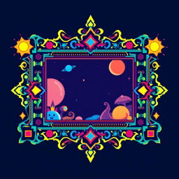A highly stylized decorative frame designed to showcase a pixel art video in the center