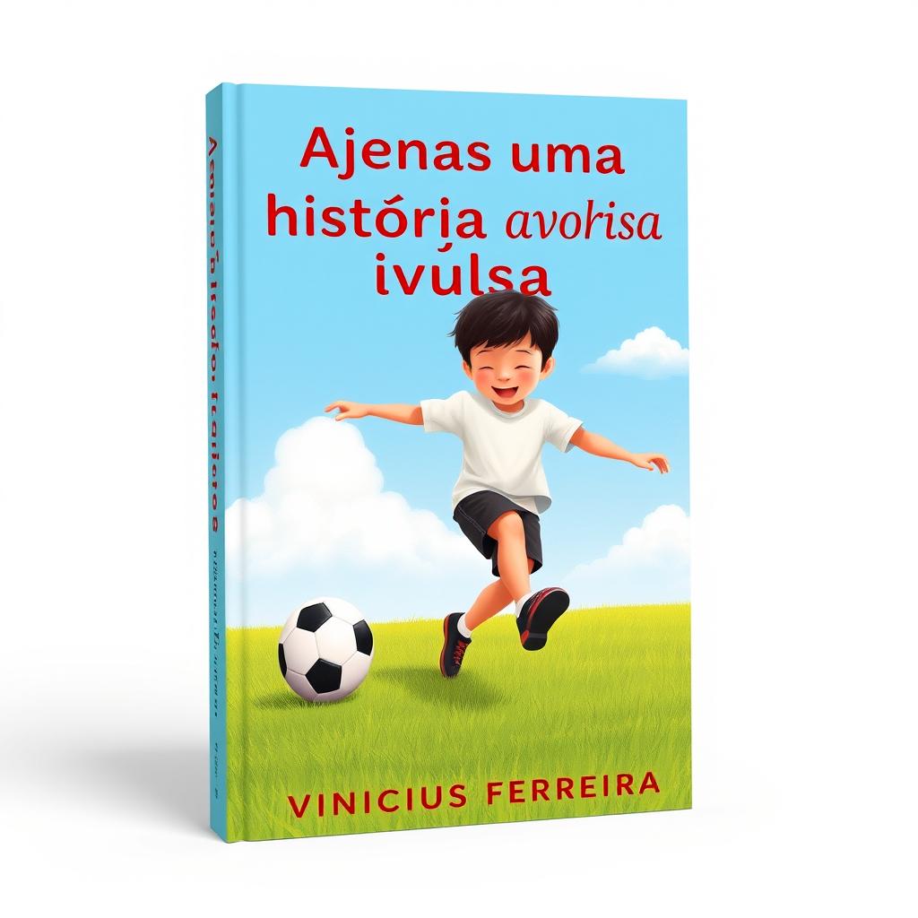 A book cover for 'Apenas uma história avulsa' by Vinicius Ferreira, featuring a young boy with short dark hair, joyfully kicking a soccer ball on a grassy field