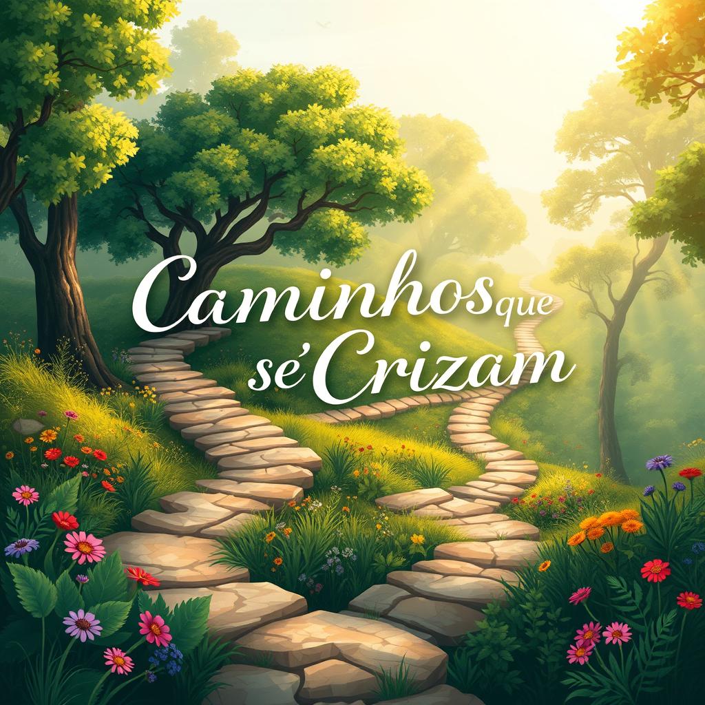 A captivating book cover design featuring the title 'Caminhos que se Cruzam'