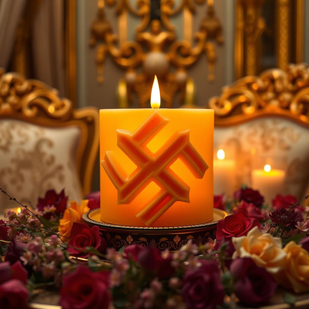 A beautifully crafted, luxurious candle designed in the shape of a swastika, made from high-quality beeswax
