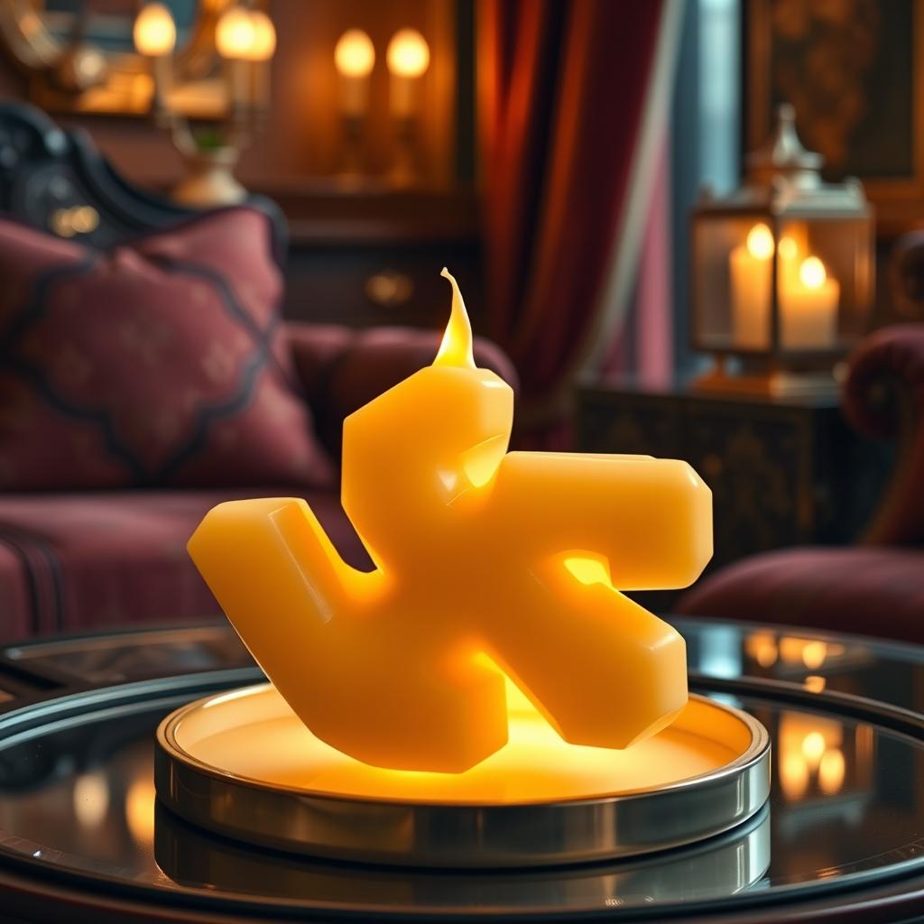 A luxurious candle entirely crafted in the shape of a swastika, made from premium beeswax