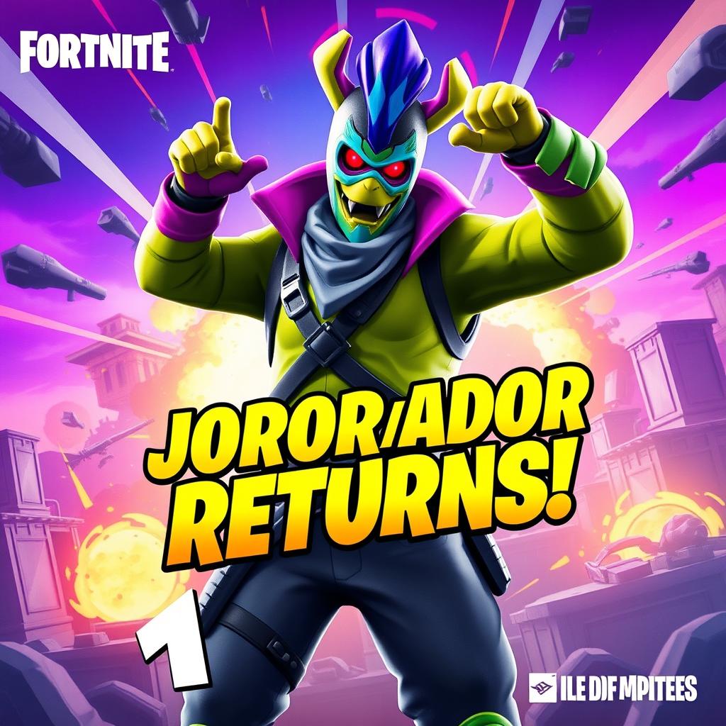 Create a Fortnite thumbnail featuring the character Jorrador making a triumphant return in the Fortnite Reload event