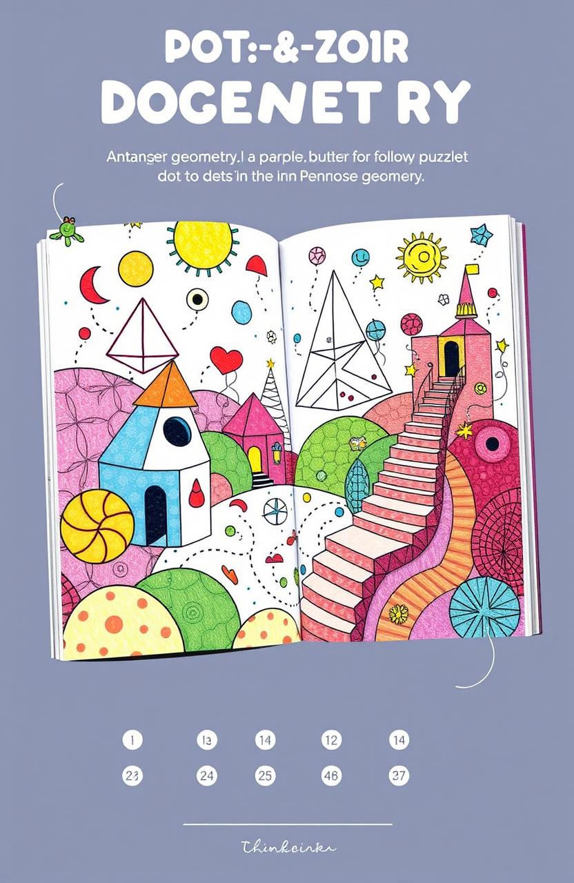 A whimsical and imaginative dot-to-dot book page featuring impossible geometry