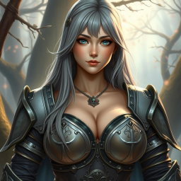A busty, shy, delicate European cleric healer, embodying kindness and care, is depicted in a realistic style