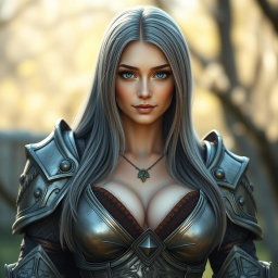 A busty, shy, delicate European cleric healer with large, beautiful natural breasts