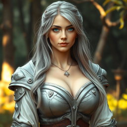 A real-life photograph of a busty, shy, and delicate European cleric healer