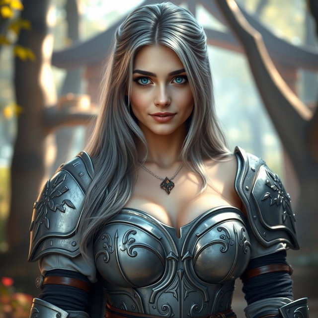 A real-life photograph of a busty, shy, and delicate European cleric healer