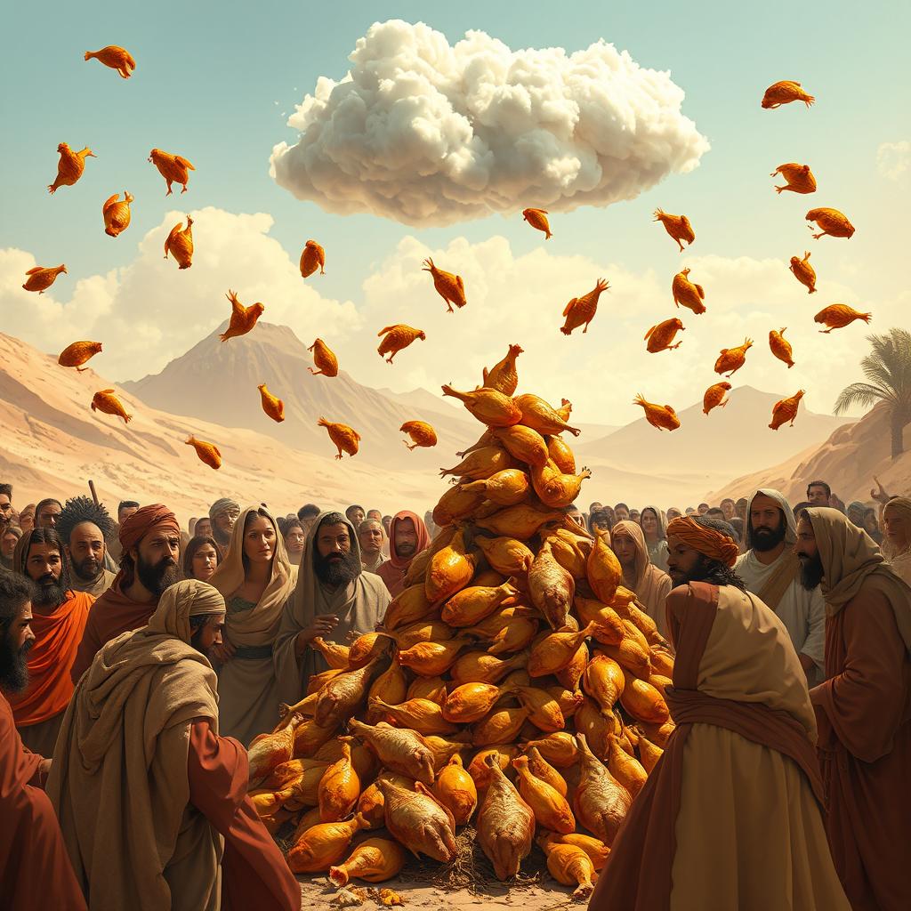 A vibrant scene depicting a gathering of ancient people from the time of Prophet Moses in a desert setting