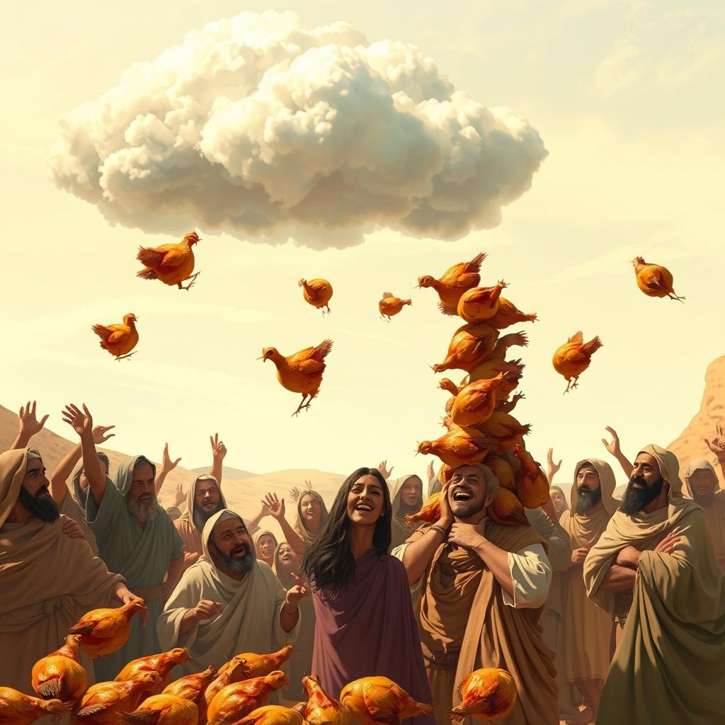 A vibrant scene depicting a gathering of ancient people from the time of Prophet Moses in a desert setting
