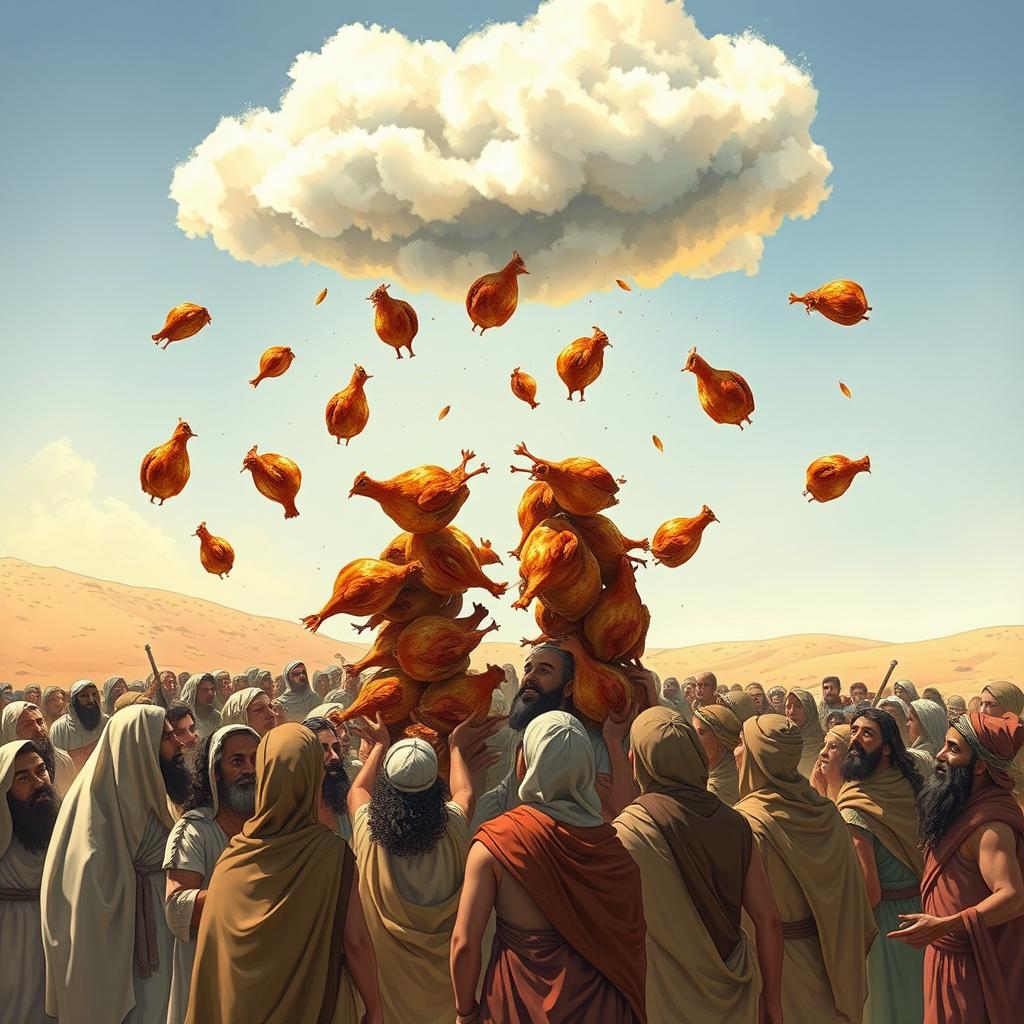 A vivid scene illustrating a gathering of ancient people from the time of Prophet Moses in a desert setting