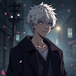 A poignant anime-style illustration of Suguru Geto from Jujutsu Kaisen, portrayed with a melancholic expression, his bright white hair slightly disheveled