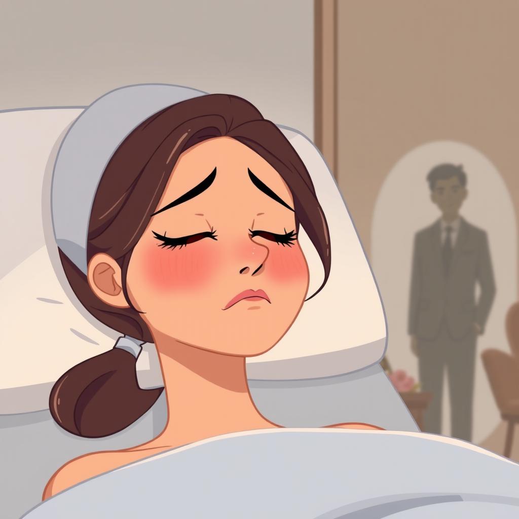 An animated illustration of a sad woman receiving a facial treatment at a spa