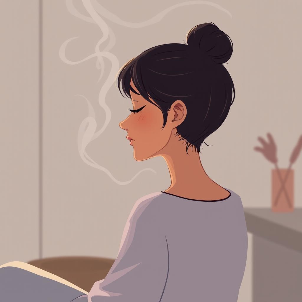 An animated illustration showing a woman viewed from the side, experiencing a sad moment while receiving a facial treatment