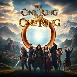 A movie poster for a fantasy film inspired by legendary tales, featuring a mystical ring at its center, glowing with an enchanting light