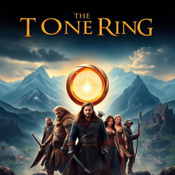 A movie poster for a fantasy film inspired by legendary tales, featuring a mystical ring at its center, glowing with an enchanting light