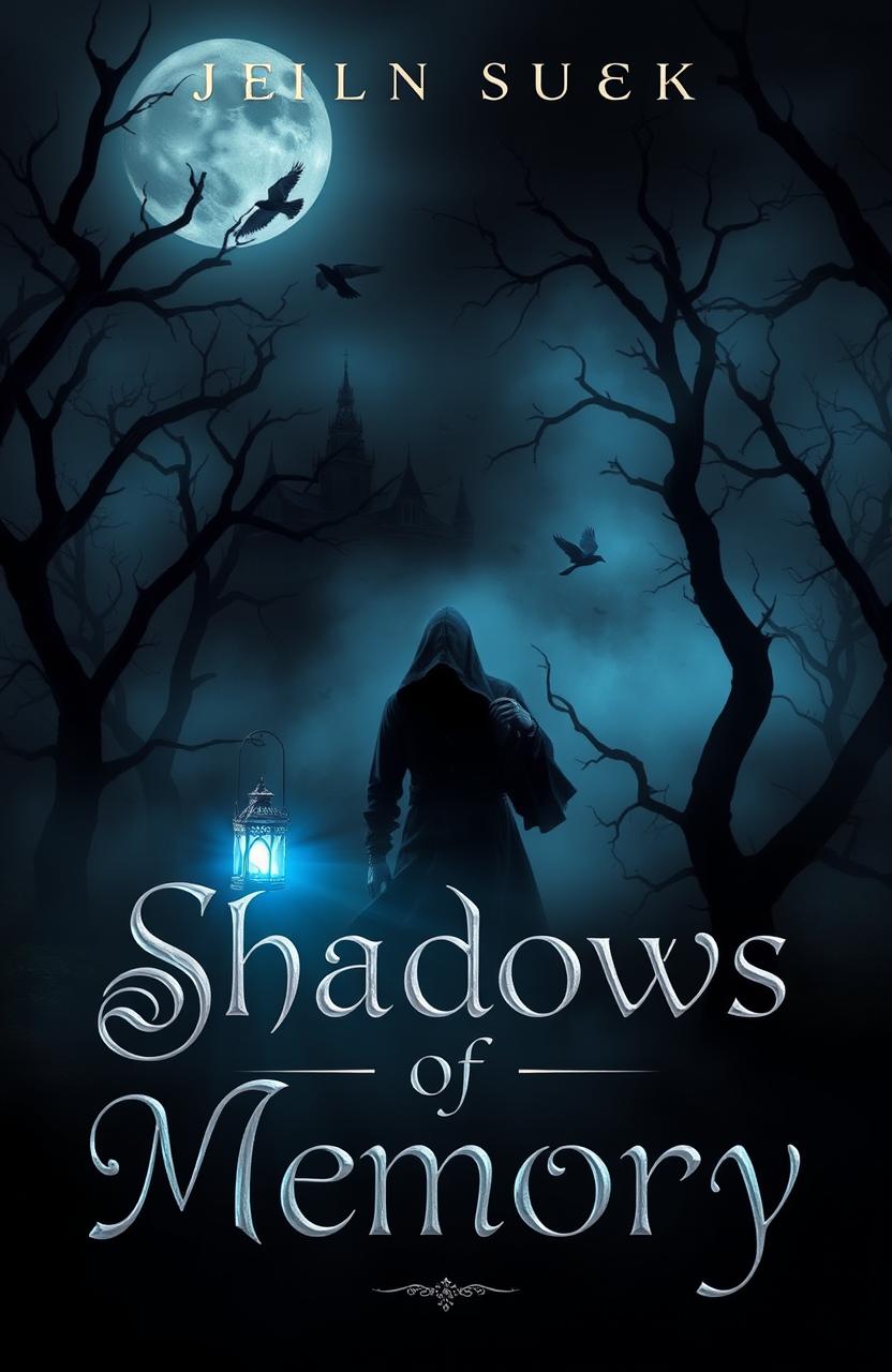 A dark and mysterious book cover for 'Shadows of Memory
