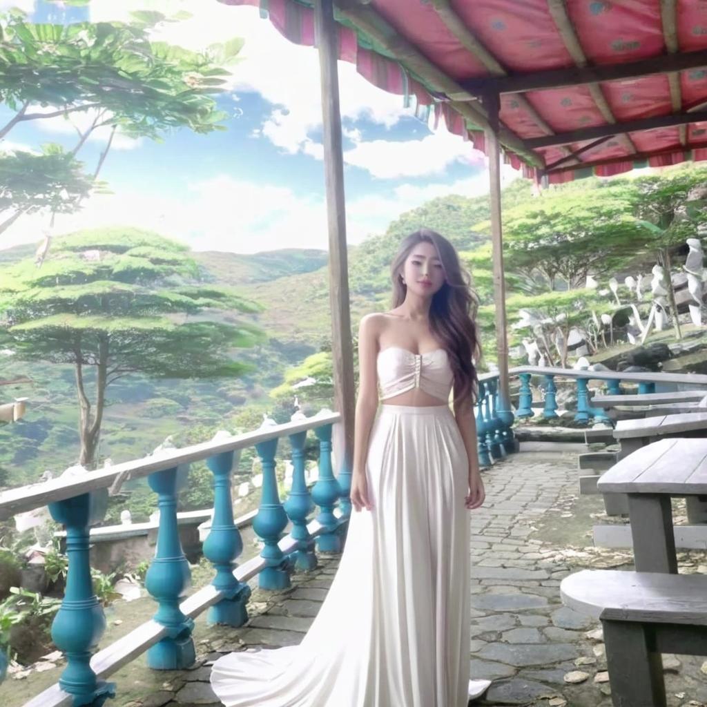 Grace in White: Elegant Woman on a Balcony