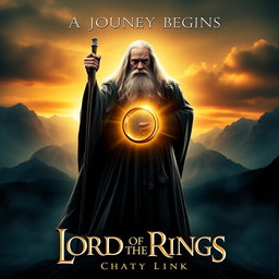 A dramatic movie poster featuring Gandalf from The Lord of the Rings